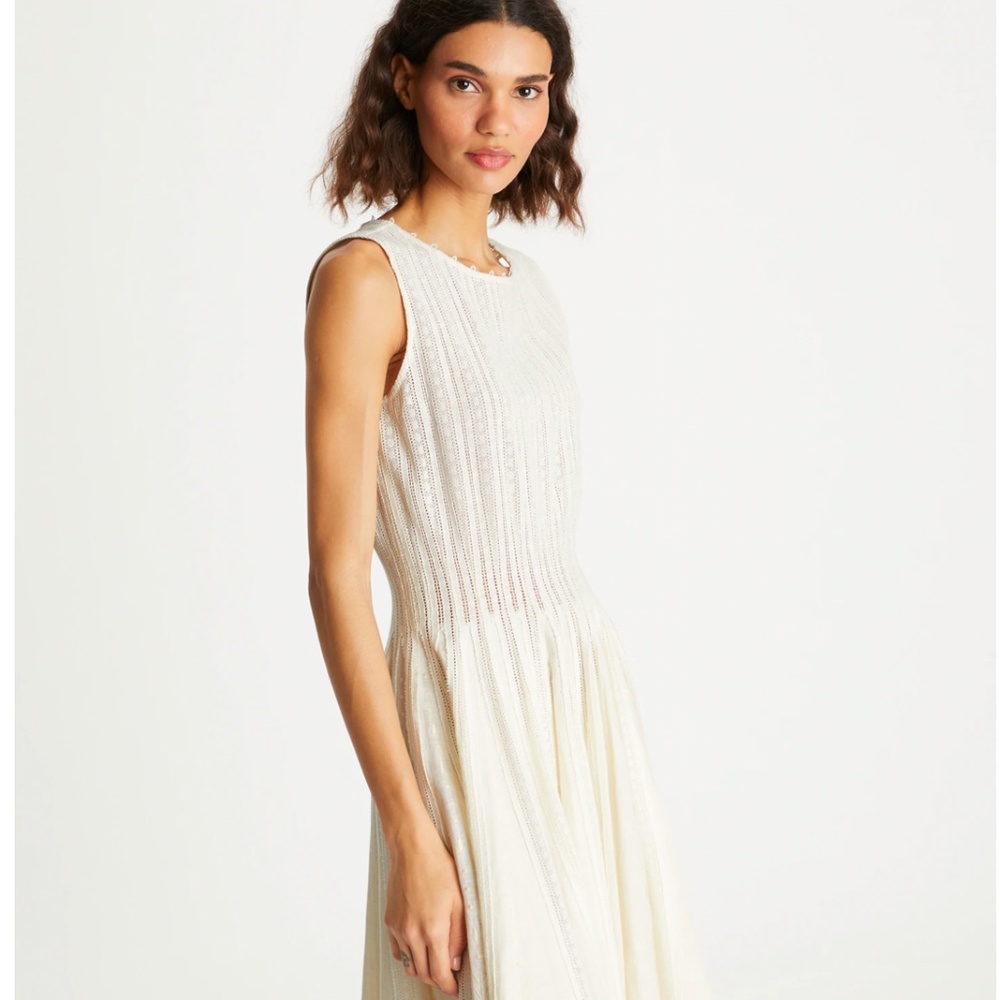 Tory Burch Linen Ivory Lace Sleeveless Midi Goddess NWT dress Size 10
